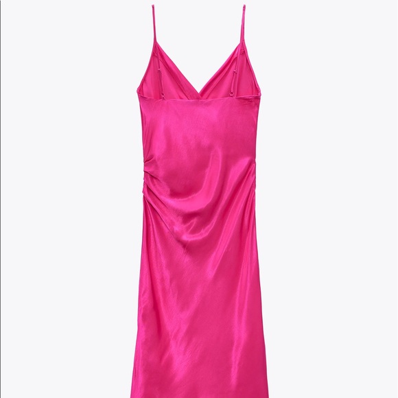 Zara DRAPED CAMISOLE SATIN MIDI DRESS w/ Side Slit PINK NEW - Picture 15 of 16